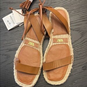 Zara Tan Espadrille Shoes with Woven Details